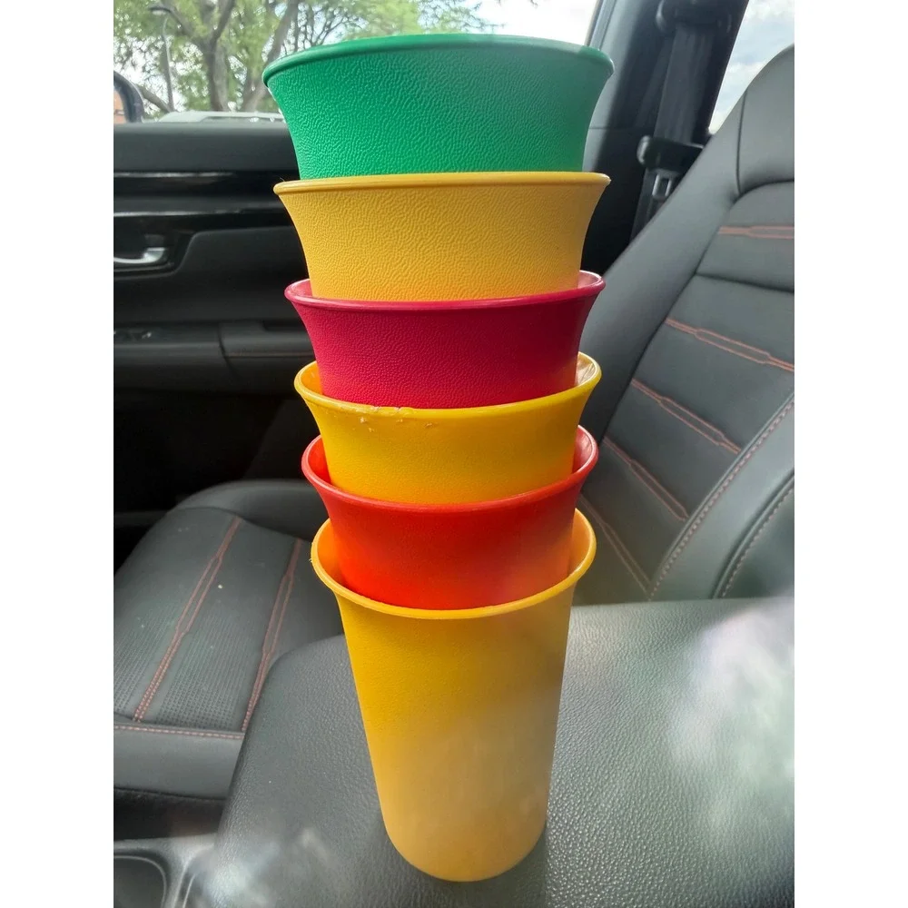 Vintage Tupperware Bell Tumblers Set of 6 Colorful Stackable Plastic Cups Retro